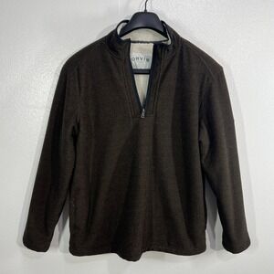 Orvis Sherpa Lined Quarter Zip Pullover L‎ Men Brown Fleece Knit Warm Outdoor